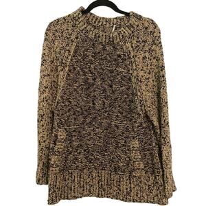 Free People‎ Cozy Chunky Brown Black Oversized Sweater Kangaroo Pocket Size XS